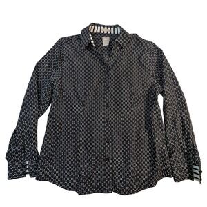 Chico's No Iron‎ Button Up Shirt – Black White Geometric Womens 0